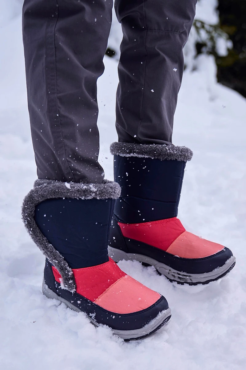 Caribou Kids Faux Fur Trim Adaptive Snow Boots