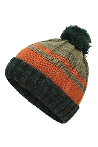Stripe Cable Knit Bobble Hat
