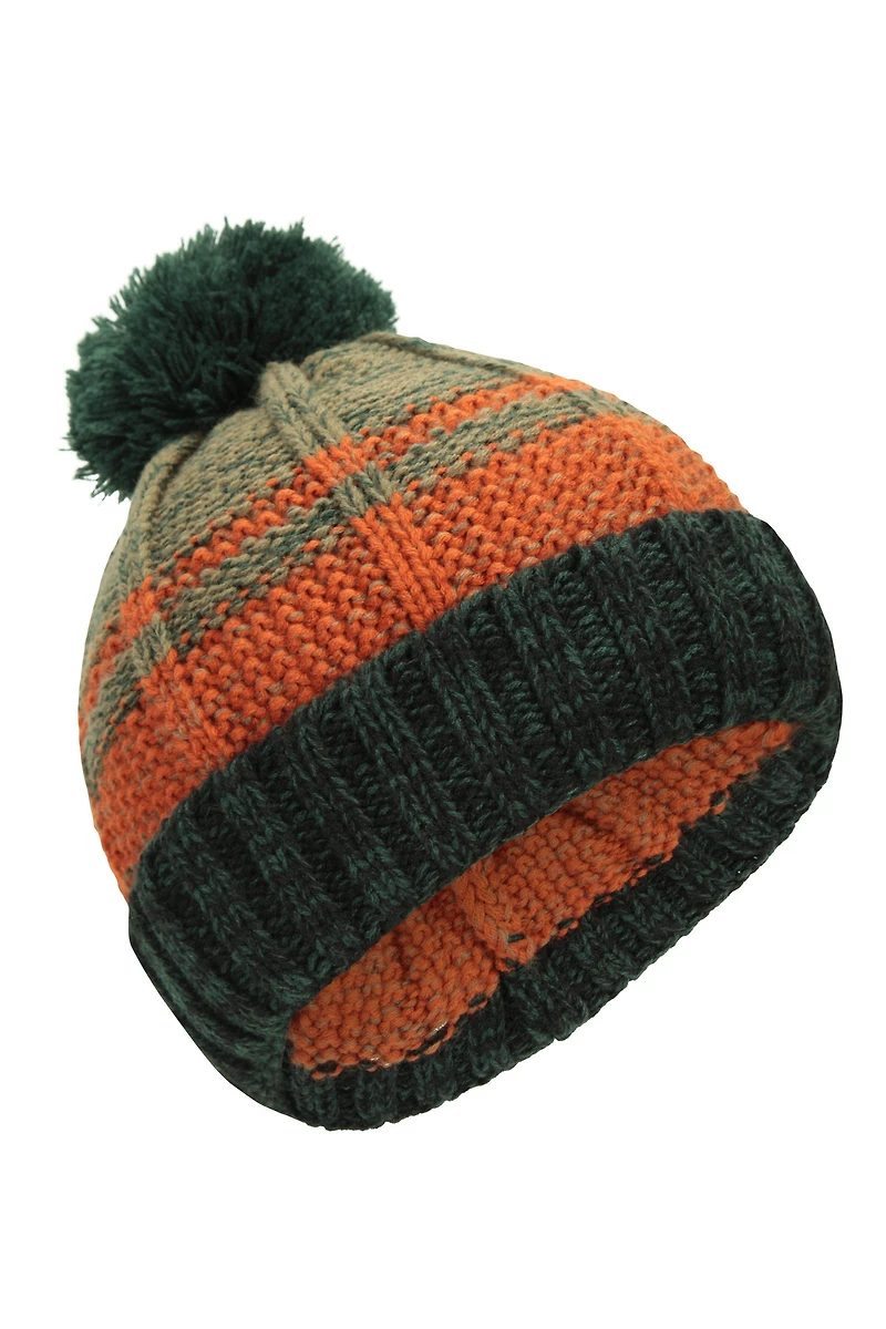 Stripe Cable Knit Bobble Hat