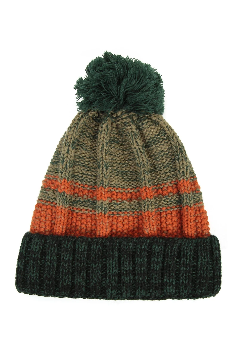 Stripe Cable Knit Bobble Hat
