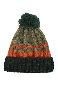 Stripe Cable Knit Bobble Hat