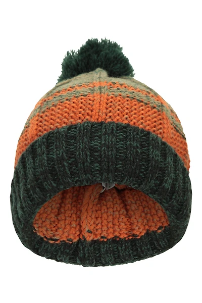Stripe Cable Knit Bobble Hat