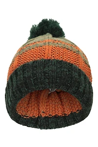 Stripe Cable Knit Bobble Hat