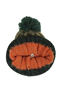 Stripe Cable Knit Bobble Hat