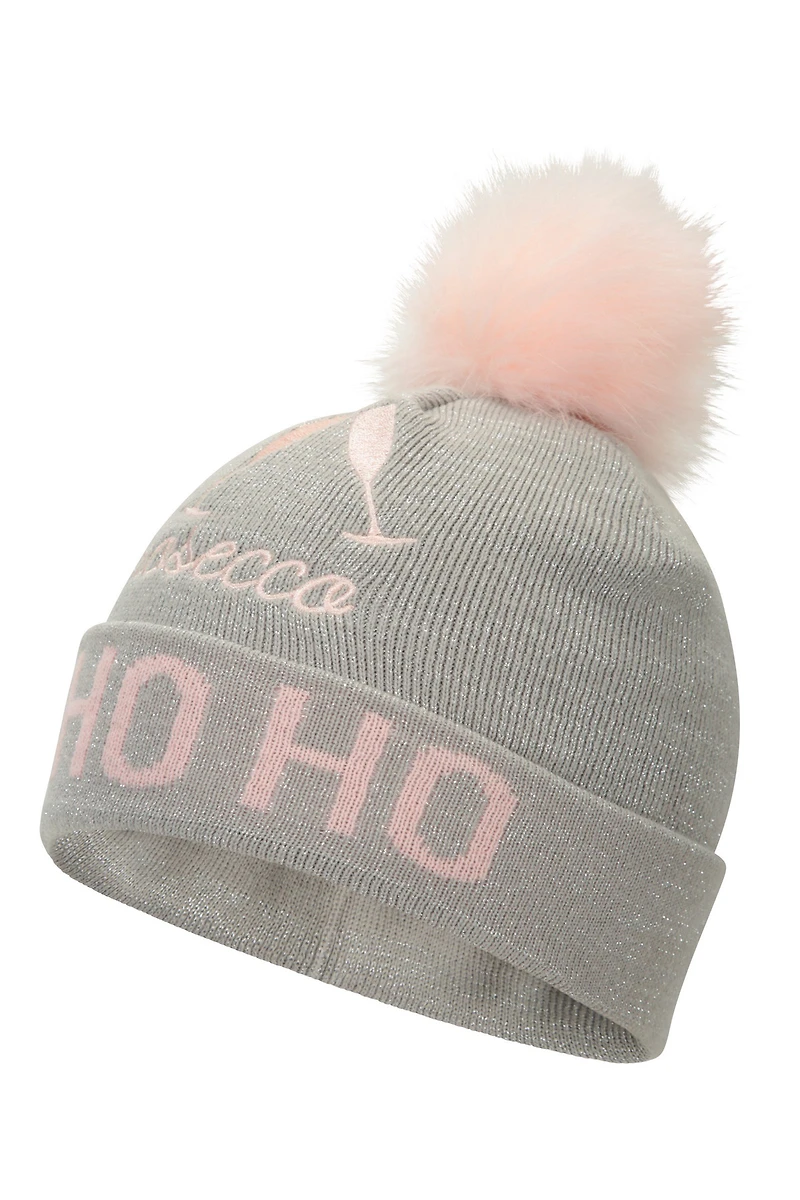Prosecco Womens Christmas Pom-Pom Beanie