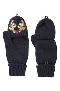 Womens Reindeer Sequin Mittens