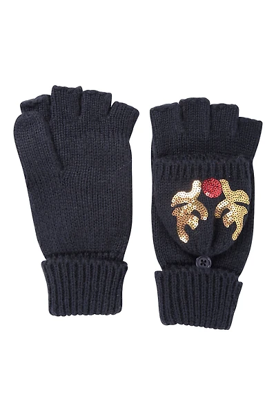 Womens Reindeer Sequin Mittens