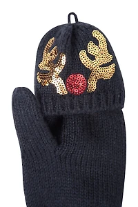 Womens Reindeer Sequin Mittens