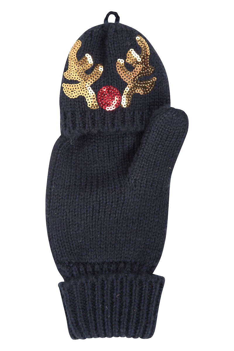 Womens Reindeer Sequin Mittens