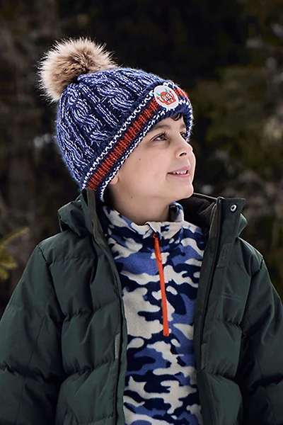 Badged Kids Pom-Pom Thermal Beanie
