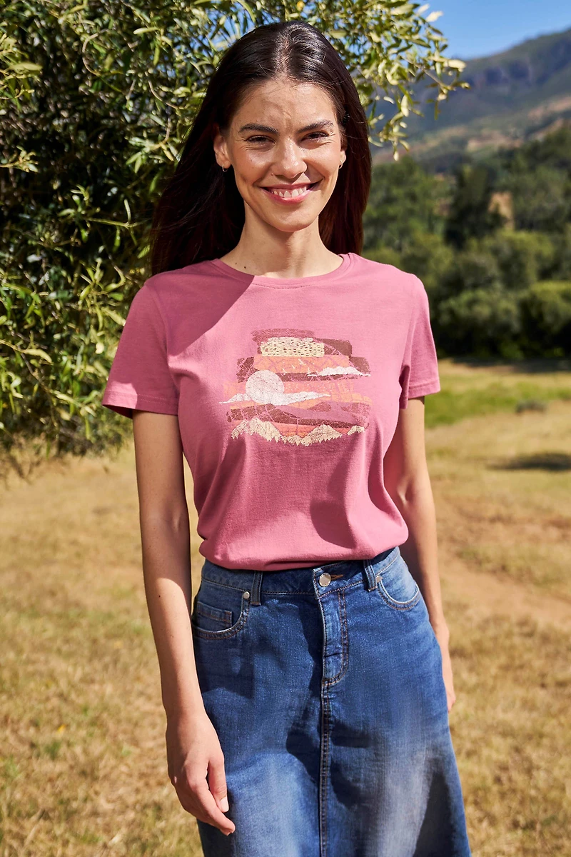 Printed Womens Landscape Tree Ring T-Shirt