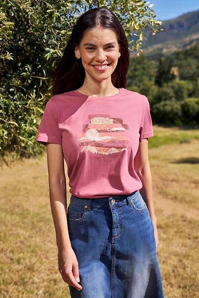 Printed Womens Landscape Tree Ring T-Shirt