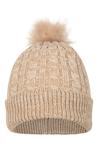 Plush Fur Lined Womens Pom Beanie