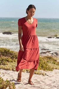 Malaga Broderie Sleeve Womens Tiered Dress