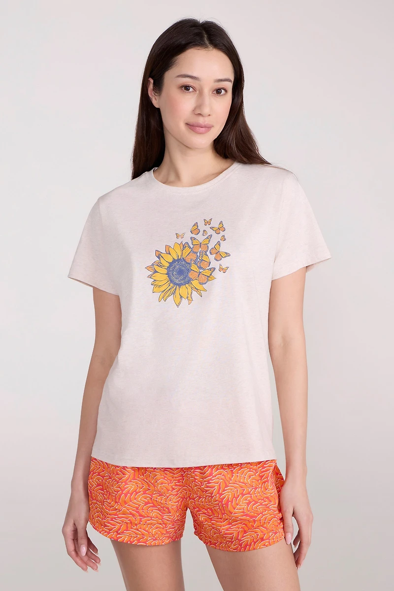 Printed Womens Sunflower Relaxed Fit T-Shirt
