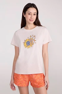 Printed Womens Sunflower Relaxed Fit T-Shirt