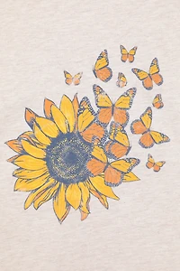 Printed Womens Sunflower Relaxed Fit T-Shirt