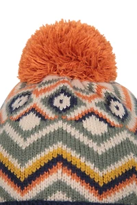 Fleece Lined Kids Chevron Pom Beanie