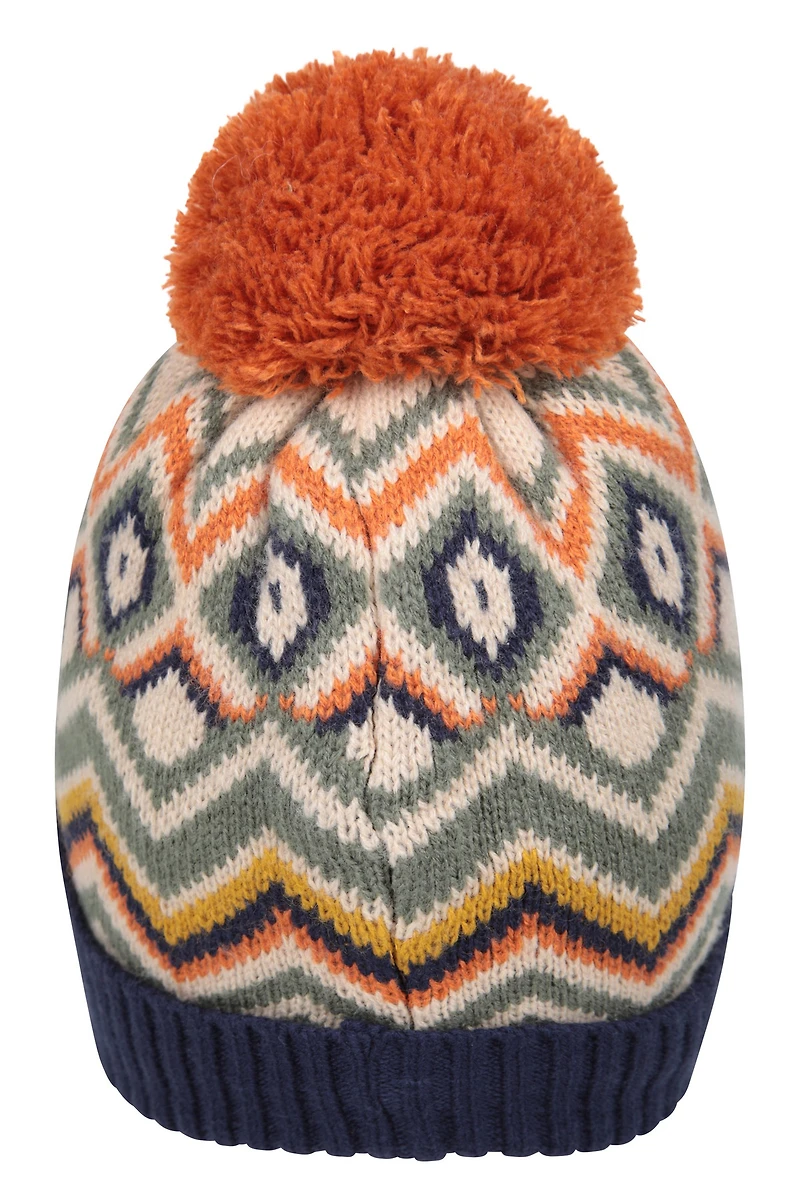 Fleece Lined Kids Chevron Pom Beanie