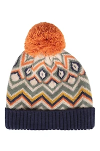 Fleece Lined Kids Chevron Pom Beanie