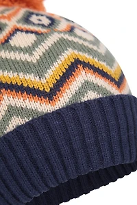 Fleece Lined Kids Chevron Pom Beanie