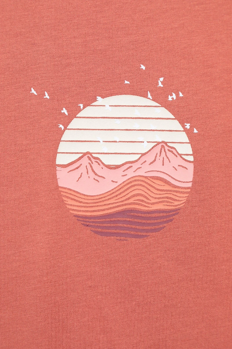 Printed Womens Mountain Bird Loose Fit T-Shirt