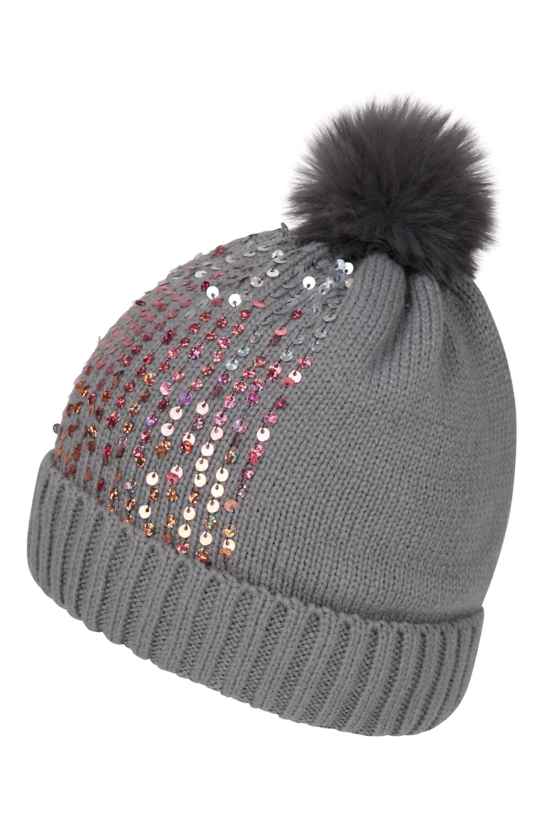 Sequin Kids Fleece Lined Pom Beanie