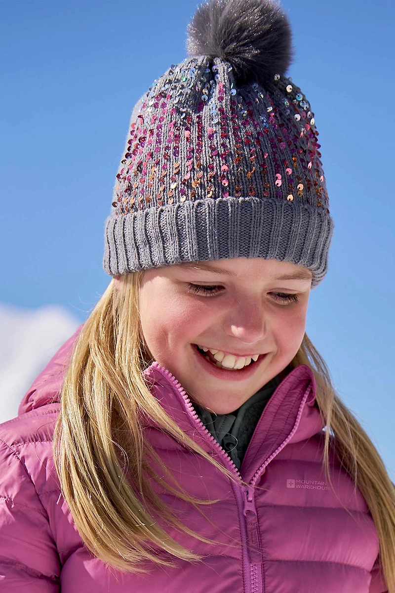Sequin Kids Fleece Lined Pom Beanie