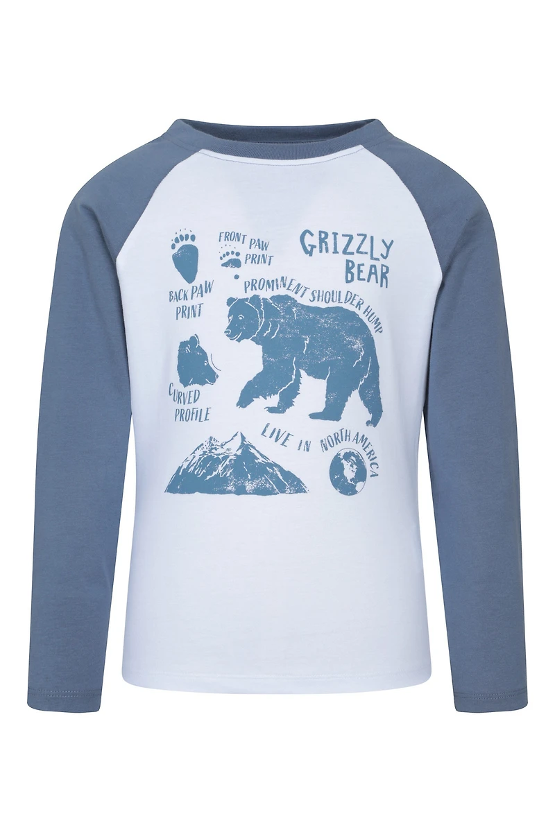 Kids Grizzly Bear Long Sleeve Printed T-Shirt
