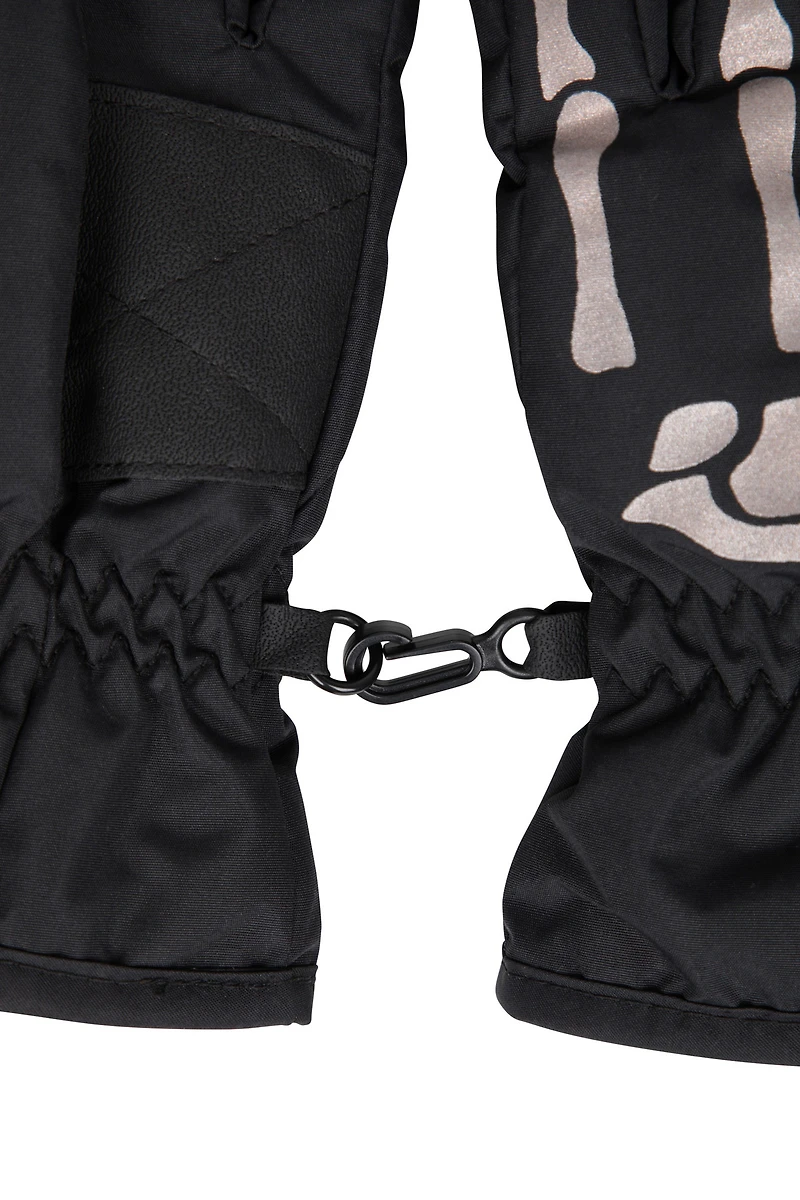 Kids Water Resistant Skeleton Print Gloves