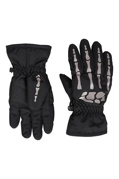 Kids Water Resistant Skeleton Print Gloves