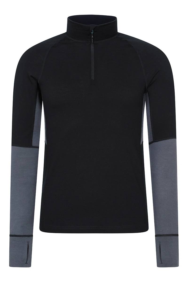 Panelled Mens Merino Long Sleeve Zip Neck Top