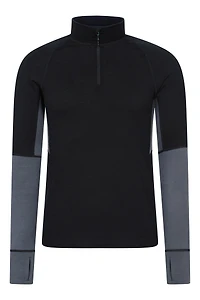 Panelled Mens Merino Long Sleeve Zip Neck Top