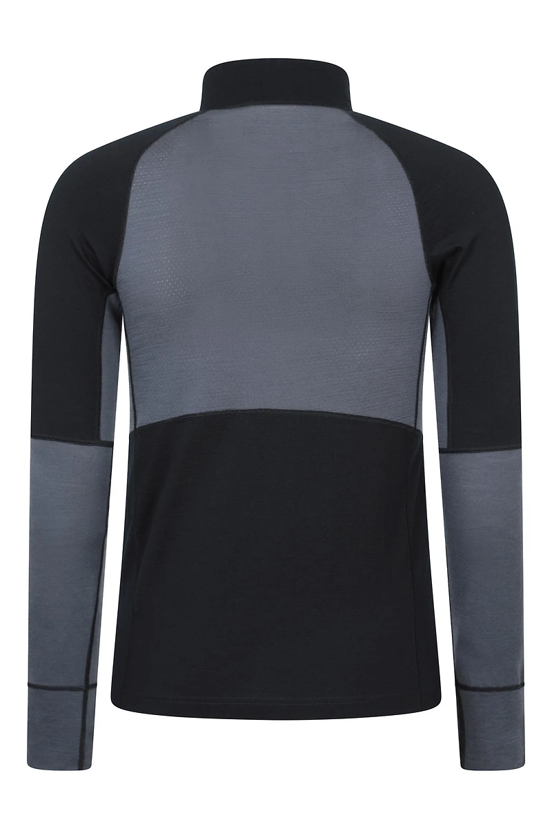Panelled Mens Merino Long Sleeve Zip Neck Top