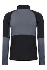 Panelled Mens Merino Long Sleeve Zip Neck Top