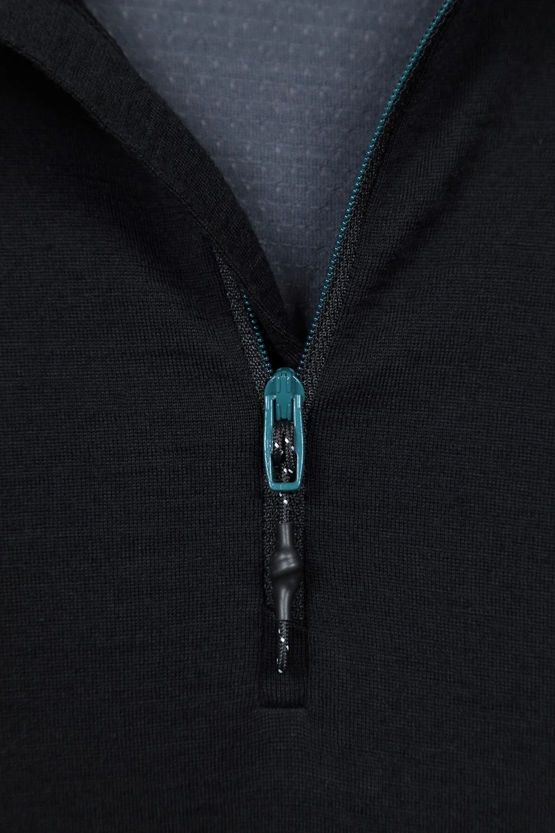 Panelled Mens Merino Long Sleeve Zip Neck Top