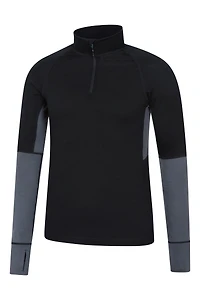 Panelled Mens Merino Long Sleeve Zip Neck Top