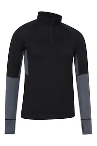 Panelled Mens Merino Long Sleeve Zip Neck Top