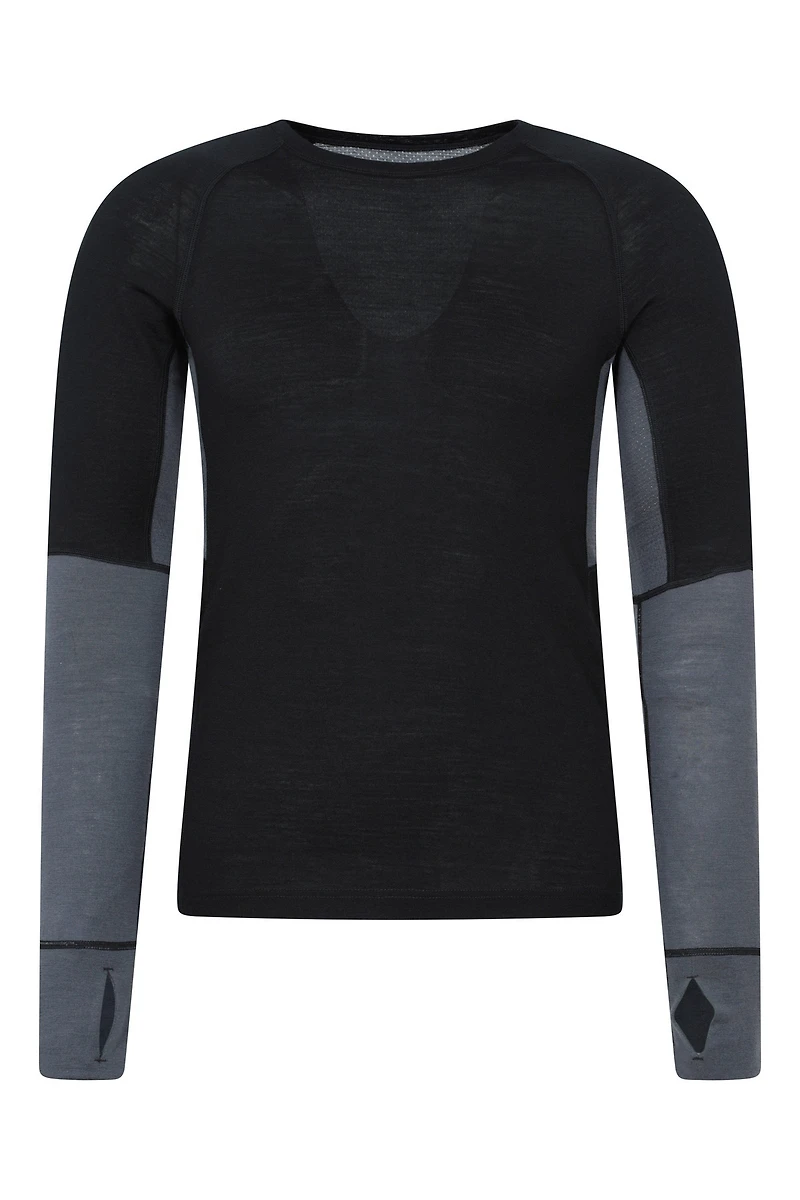Panelled Mens Merino Longsleeve Round Neck Top