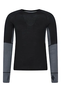 Panelled Mens Merino Longsleeve Round Neck Top