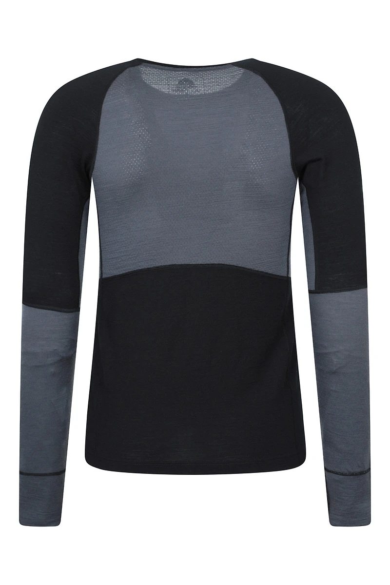 Panelled Mens Merino Longsleeve Round Neck Top