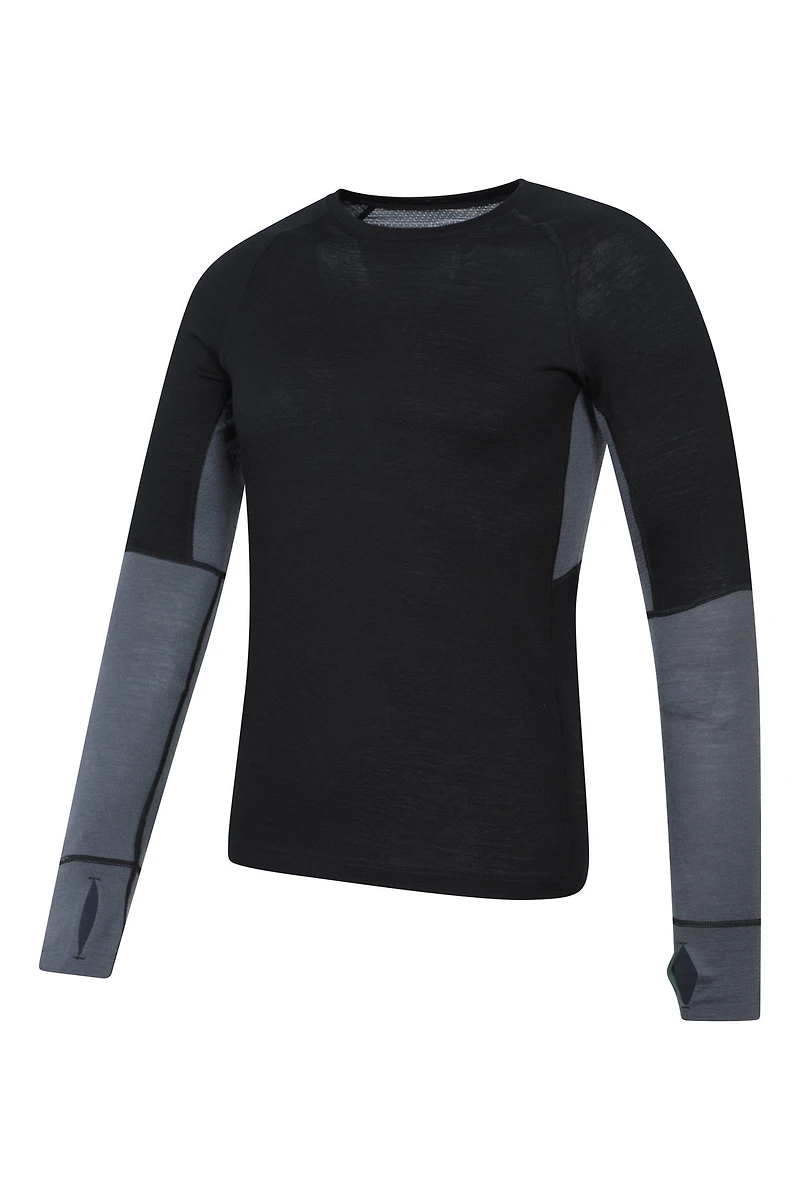 Panelled Mens Merino Longsleeve Round Neck Top