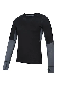 Panelled Mens Merino Longsleeve Round Neck Top