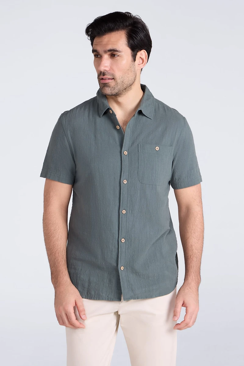 Palm Mens Textured Short Sleeve Shirt