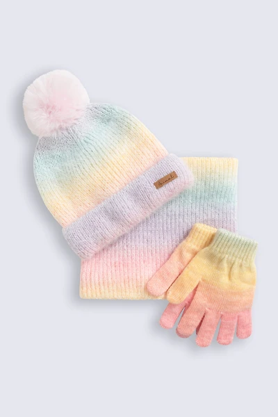 Animal Kids Rainbow Lined Hat Snood Glove Set