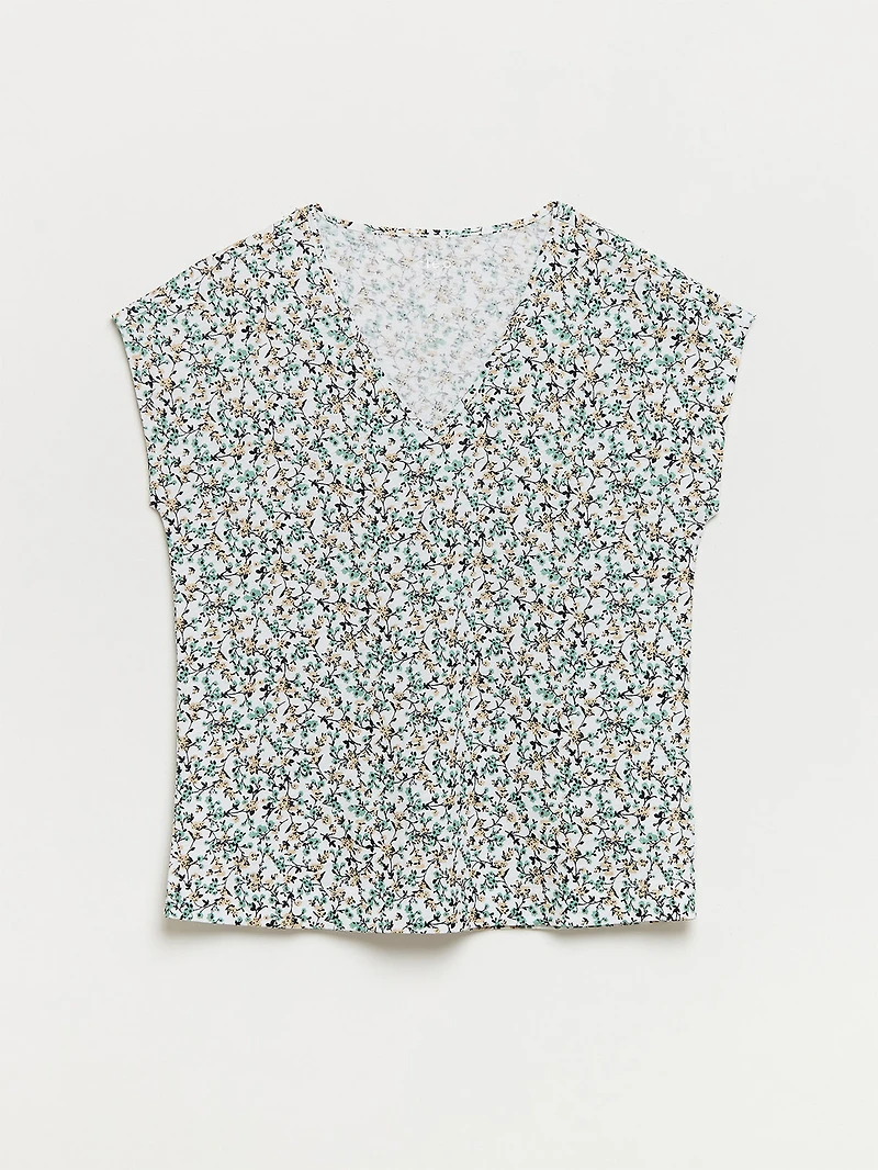 Petite Relaxed White Ditsy V-neck T-Shirt