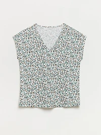 Petite Relaxed White Ditsy V-neck T-Shirt