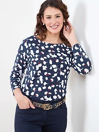Three-Quarter Sleeve Cotton-Blend Top