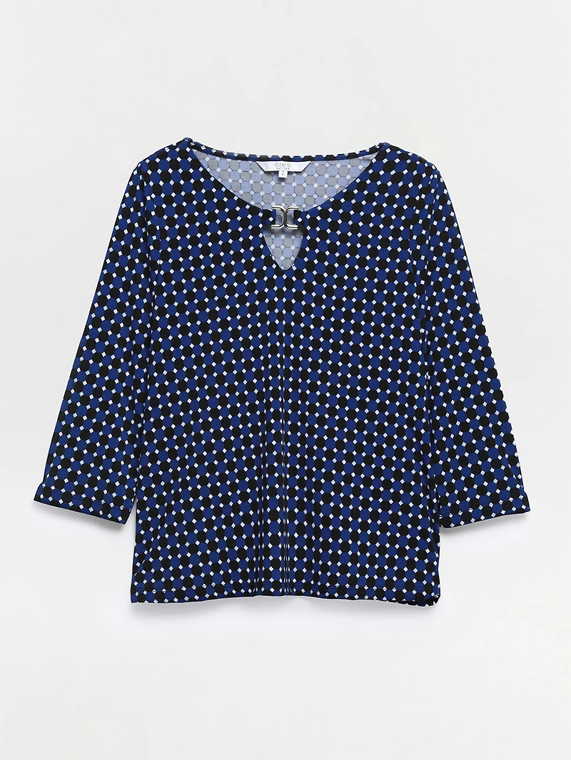 Petite Three-Quarter Sleeve Top with Metal Hardware