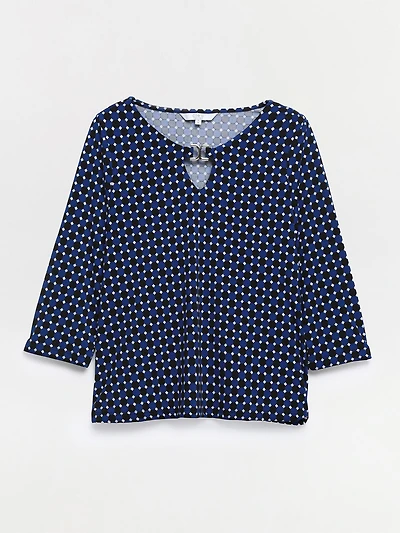 Petite Three-Quarter Sleeve Top with Metal Hardware